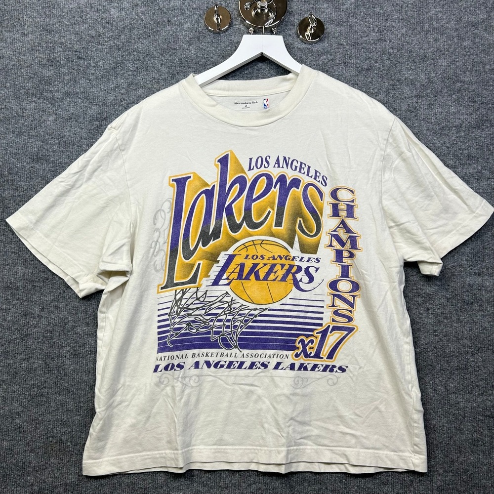 Abercrombie & Fitch Lakers Graphic Tee Mens M White Good Vintage Inspired NBA